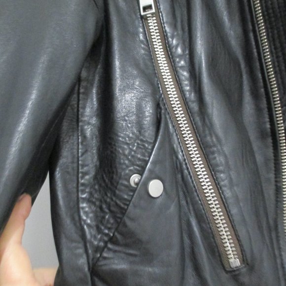 ALL SAINTS MEN'S SANDERSON BLACK LEATHER BOMBER JACKET SIZE XL - Picture 5 of 13